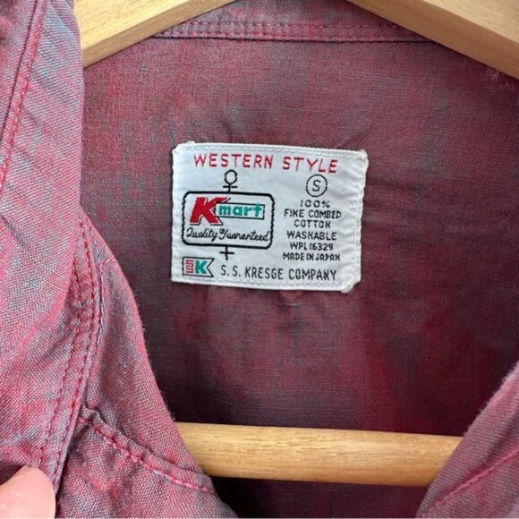 Vintage Kmart Western Shirt small Red Blue pearl snap - Picture 5 of 15